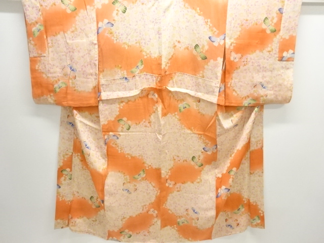 アンティーク　錦紗蝶に桜模様単衣長襦袢